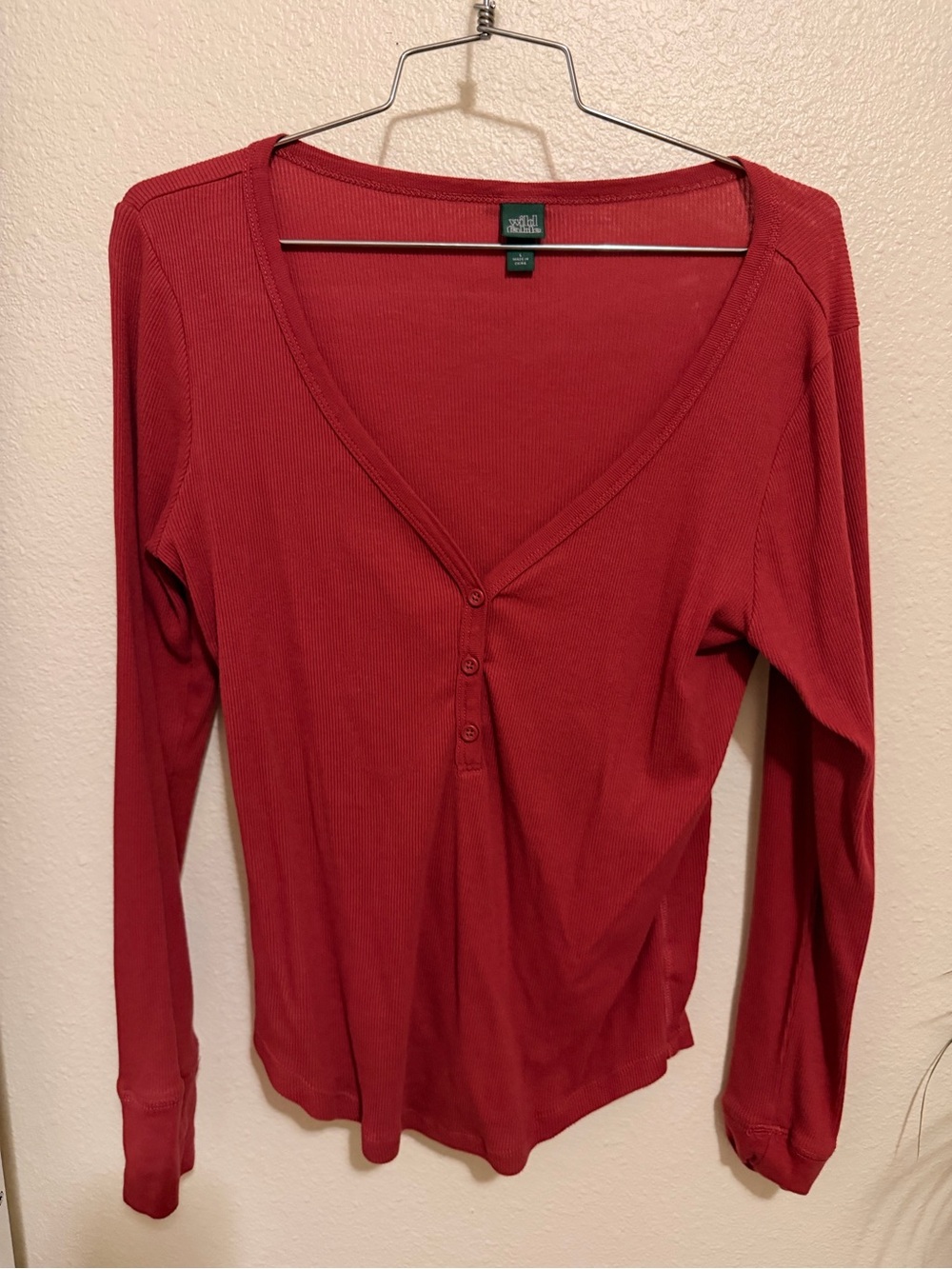 wild fable Red Ribbed Long-Sleeve Henley Top
